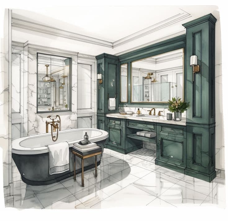 Salle de bain classique vert foret